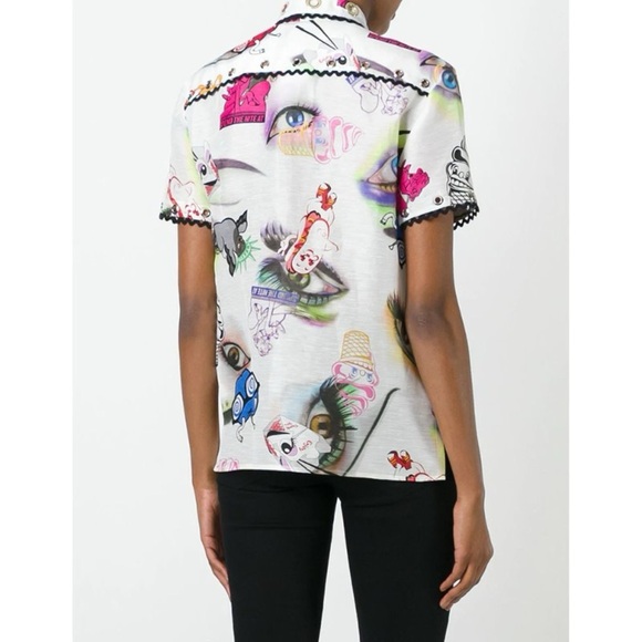 Kenzo Paris Multicolor Graphic Print Shirt Statement Short Sleeve Button Down 36 - Picture 2 of 13